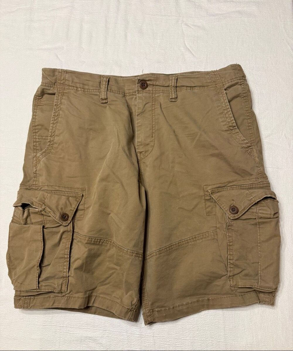 American Eagle Flex Cargo Shorts khaki Utility Cotton Flat Front Mens 36W